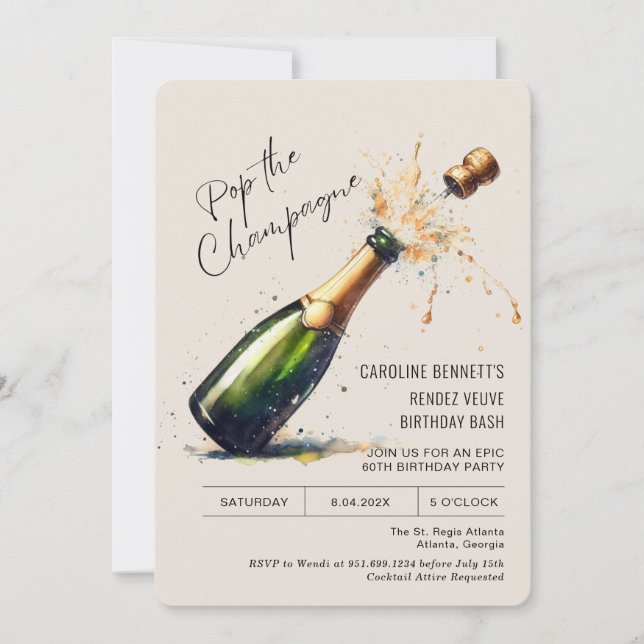 Invitation Fête d'anniversaire au champagne (Devant)