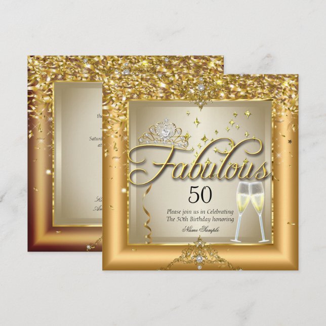 Invitation Fête d'anniversaire au Champagne doré fabuleux (Devant / Derrière)