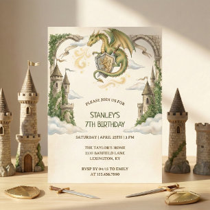 Invitation Fête d'anniversaire au château médiéval avec drago
