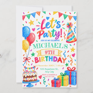 Invitation Fête d'anniversaire au crayon coloré