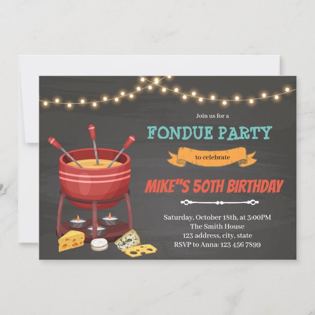 Invitation fête d'anniversaire au fromage à fondue (Devant)