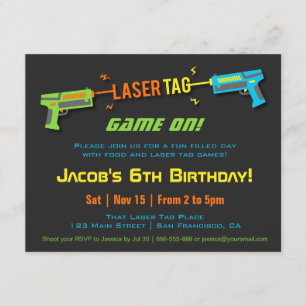 Invitation Fête d'anniversaire au laser tag néon coloré