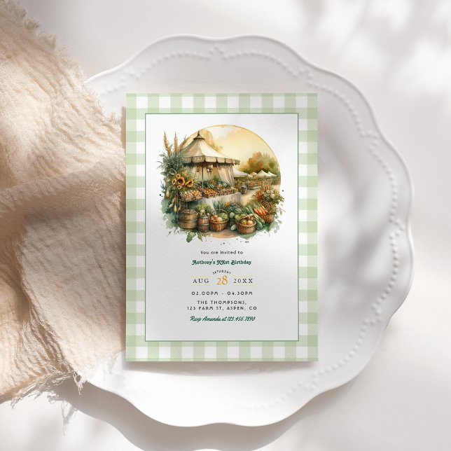 Invitation Fête d'anniversaire au marché fermier rustique de  (Locally Grown Rustic Farmers Market Birthday Party Invitation)