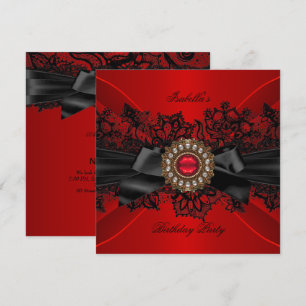 Invitation Fête d'anniversaire au nœud en dentelle noire avec