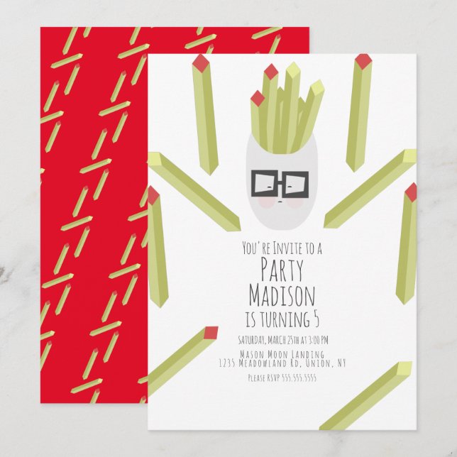 Invitation Fête d'anniversaire au restaurant Cute Fries (Devant / Derrière)