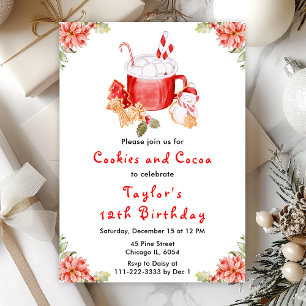 Invitation Fête d'anniversaire au rouge avec biscuits de Noël