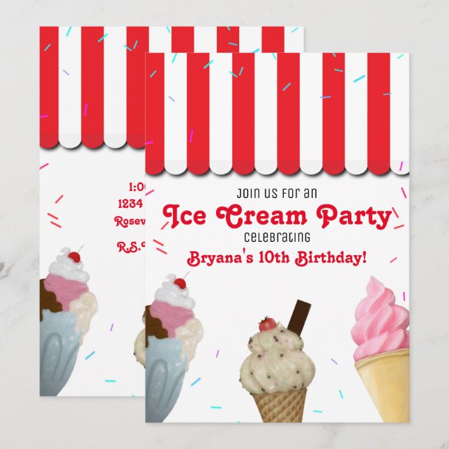 Invitation Fête d'anniversaire au salon de glace rouge célébr (Devant / Derrière)