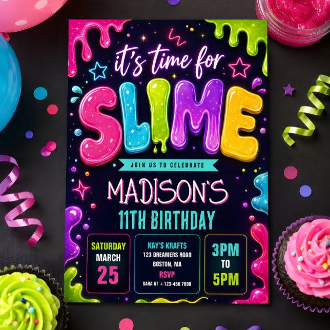 Invitation Fête d'anniversaire au slime néon (Créateur téléchargé)