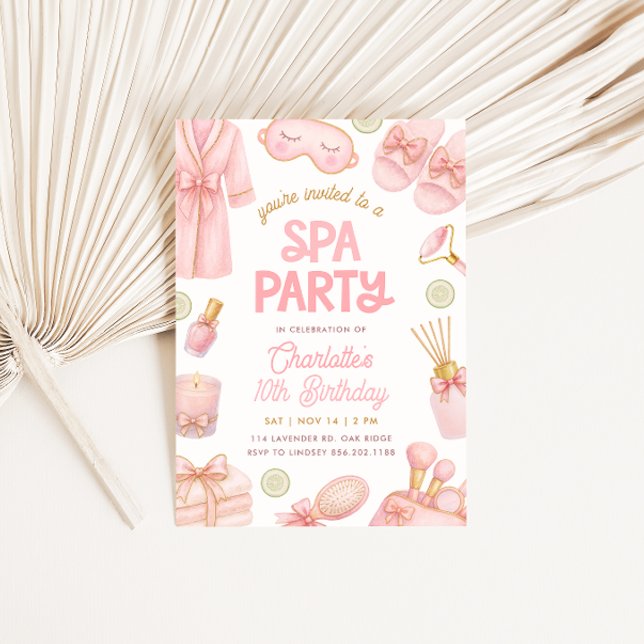 Invitation Fête d'anniversaire au Spa Coquette Rose (Créateur téléchargé)