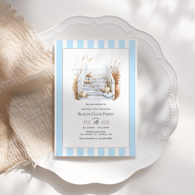 Invitation Fête d'anniversaire au style balnéaire chic de l'a (Coastal Chic Fall Beach Club Birthday Party Invitation)