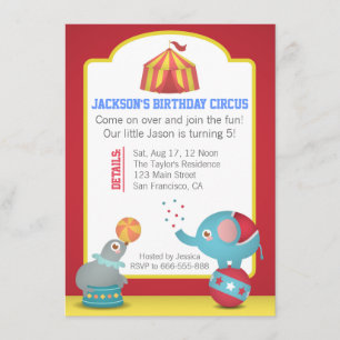 Invitation Fête d'anniversaire au thème du cirque avec de pet