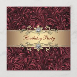 Invitation Fête d'anniversaire au vin rouge Bourgogne et or