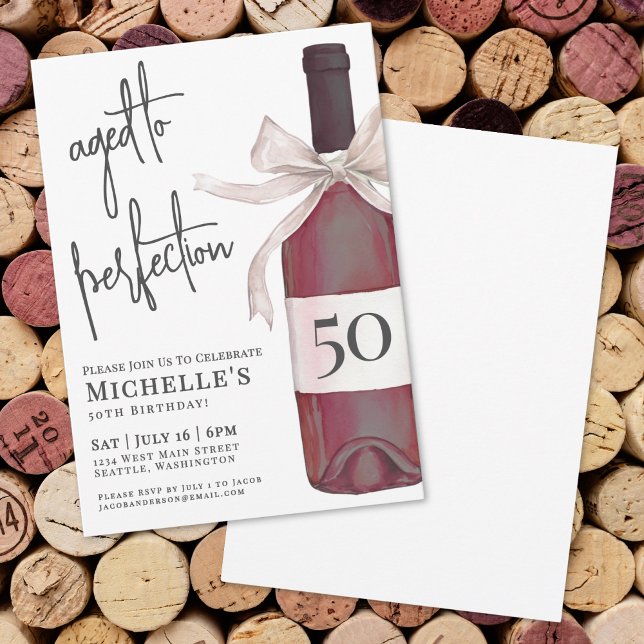 Invitation Fête d'anniversaire au vin rouge vieilli à la perf (Aged To Perfection Wine Birthday Party Invitation)