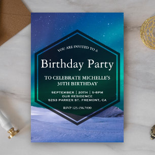 Invitation Fête d'anniversaire Aurore Polaire Glace Arctique