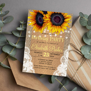 Invitation Fête d'anniversaire automnale avec des tournesols 