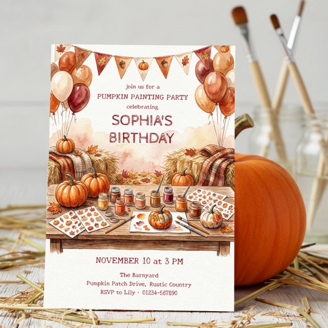 Invitation Fête d'anniversaire automnale avec peinture de cit (Fall birthday invitation with pumpkin painting theme by Darling & May (order printed or digital))