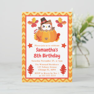 Invitation Fête d'anniversaire automnale de chouettes et citr