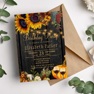 Invitation Fête d'anniversaire automne rustique en bois avec