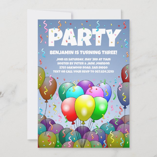 Invitation Fête d'anniversaire aux ballons (Devant)