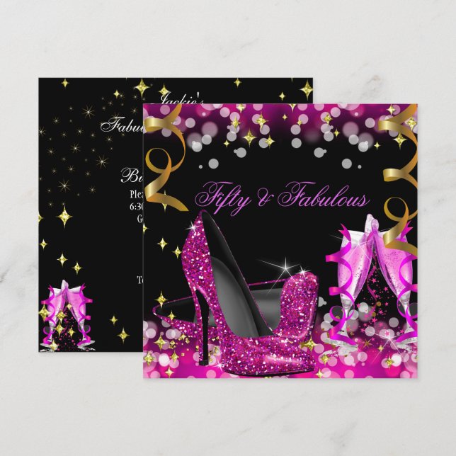 Invitation Fête d'anniversaire aux chaussures à talons hauts  (Devant / Derrière)