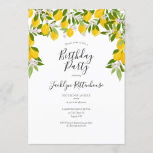 Invitation Fête d'anniversaire aux citrons fleuris et verdure