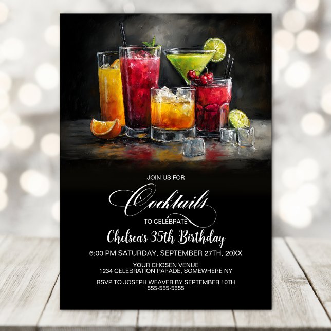 Invitation Fête d'anniversaire aux cocktails colorés (Créateur téléchargé)