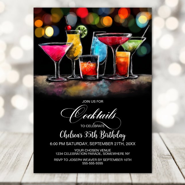Invitation Fête d'anniversaire aux cocktails colorés (Créateur téléchargé)