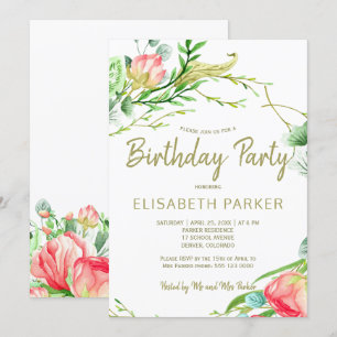 Invitation Fête d'anniversaire aux élégantes roses de jardin 