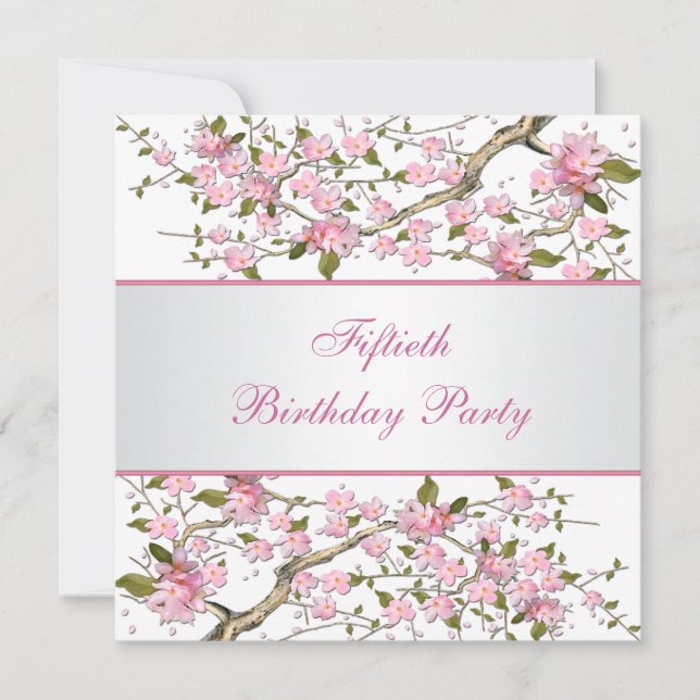 Invitation Fête d'anniversaire aux fleurs de cerisier pour fe (Devant)