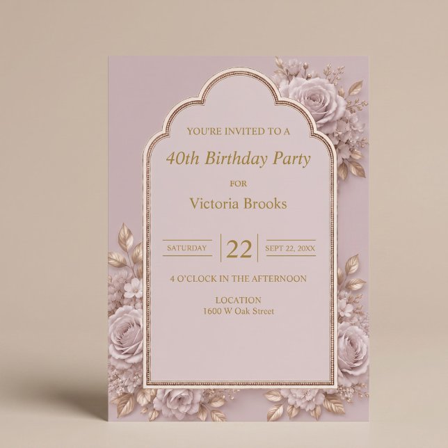 Invitation Fête d'anniversaire aux fleurs mauves (Créateur téléchargé)