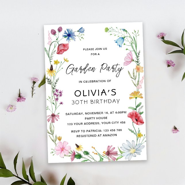 Invitation Fête d'anniversaire aux fleurs sauvages (Créateur téléchargé)