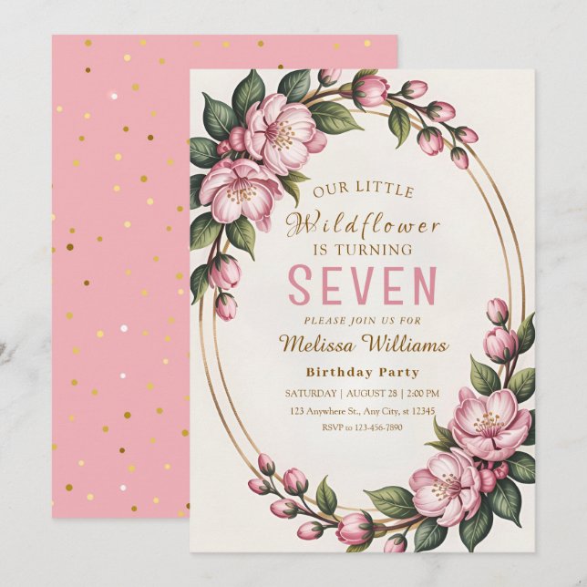 Invitation Fête d'anniversaire aux fleurs sauvages de printem (Devant / Derrière)