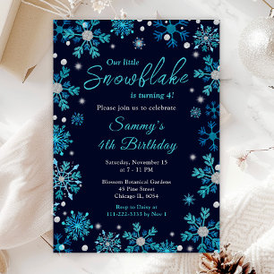 Invitation Fête d'anniversaire aux flocons de neige bleus et 