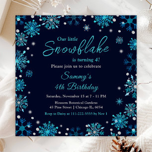 Invitation Fête d'anniversaire aux flocons de neige bleus et 