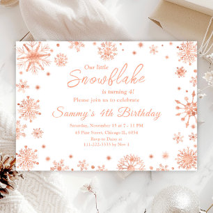 Invitation Fête d'anniversaire aux flocons de neige en or ros