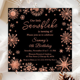 Invitation Fête d'anniversaire aux flocons de neige en or ros