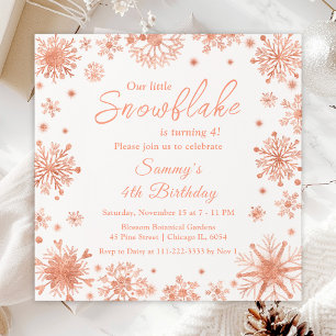 Invitation Fête d'anniversaire aux flocons de neige en or ros