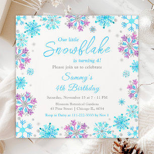 Invitation Fête d'anniversaire aux flocons de neige violets e