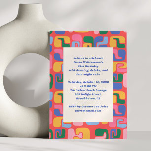 Invitation Fête d'anniversaire aux formes rouges modernes et