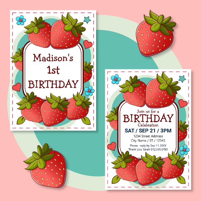Invitation Fête d'anniversaire aux fraises (Créateur téléchargé)