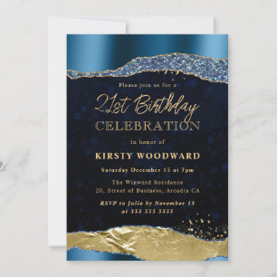 Invitation Fête d'anniversaire aux larmes de glamour bleu et