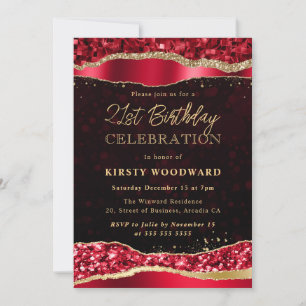 Invitation Fête d'anniversaire aux larmes de glamour rouge et