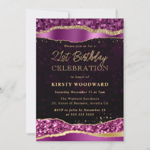 Invitation Fête d'anniversaire aux larmes de glamour violet e