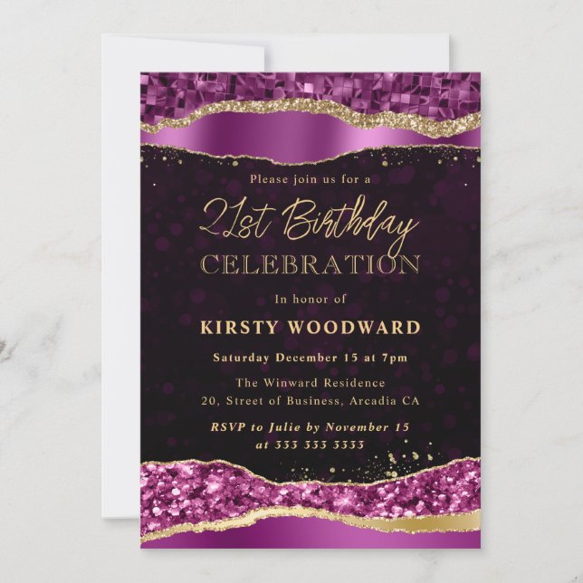 Invitation Fête d'anniversaire aux larmes de glamour violet e (Devant)