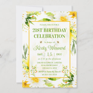 Invitation Fête d'anniversaire aux marguerites jaunes et blan