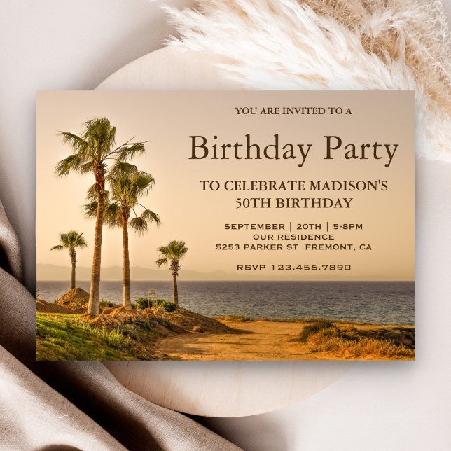 Invitation Fête d'anniversaire aux palmiers de l'île tropical (Créateur téléchargé)