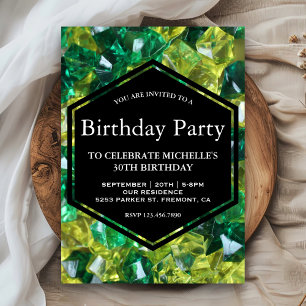 Invitation Fête d'anniversaire aux pierres précieuses vert-ja