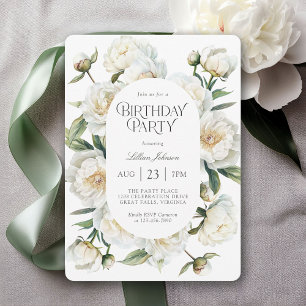 Invitation Fête d'anniversaire aux pivoines blanches aquarell