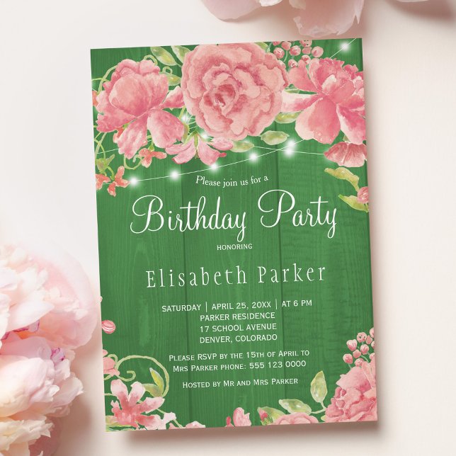 Invitation Fête d'anniversaire aux pivoines roses pastel rust (Créateur téléchargé)