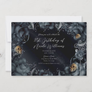 Invitation Fête d'anniversaire aux roses bleues grises fumées